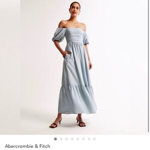 BRAND NEW- never worn. Abercrombie & Fitch Light Blue Off-Shoulder Maxi Dress